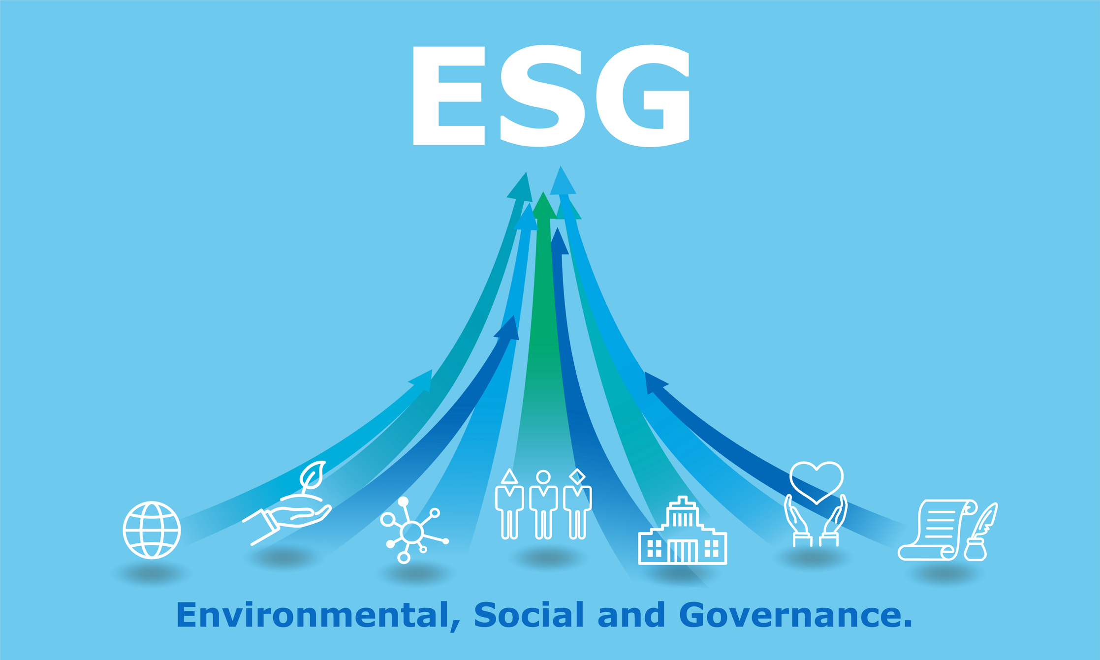 ESG Investing (Environmental, Social and Governance) Graphic with icons and arrows