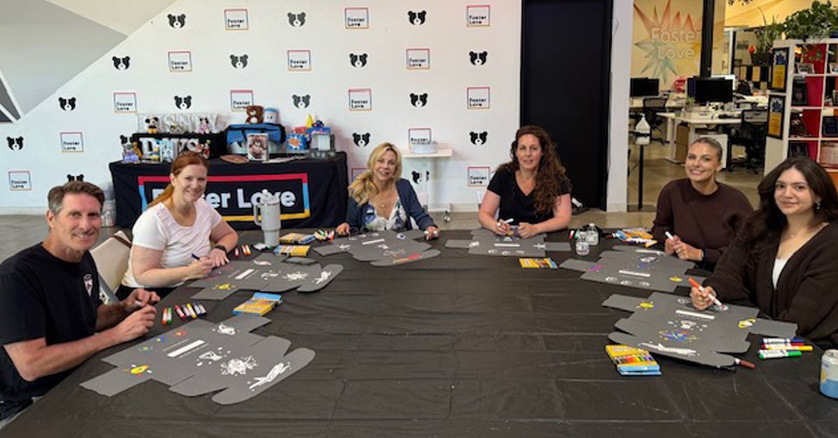 David Brandt, Brandi Pugh, Krista Murray, Cristina Hospedales, Lizzie Wilson, Duha Salamah volunteering at Foster Love. The Brea Office Team helped build Birthday Kits and STEM Kits for kids in the foster care system